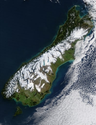 New Zealand Southern Alpes Satelite Image