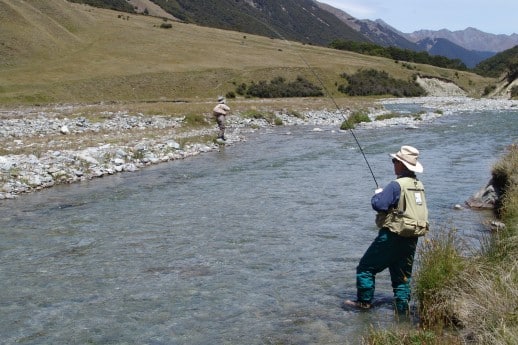 New Zealand Fly Fishing Expeditions - Rare double hook up in the backcountry